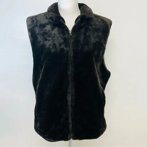 Bill Blass Faux Fur Vest Woman Large  Brown Reversible Pockets Outdoor Work Boho